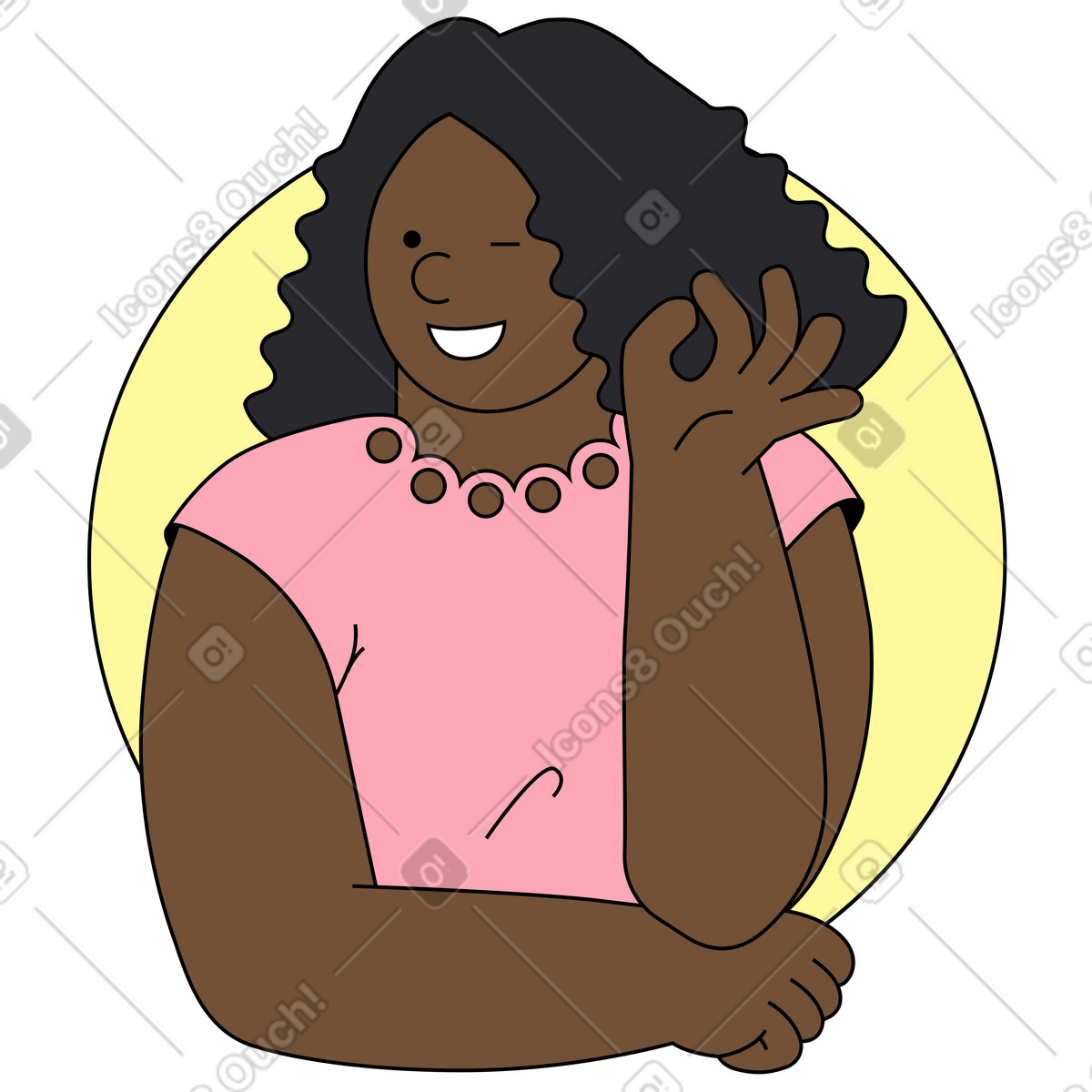 Ilustração de Mulher feliz mostrando sinal ok em no estilo Kindy para baixar em PNG, SVG