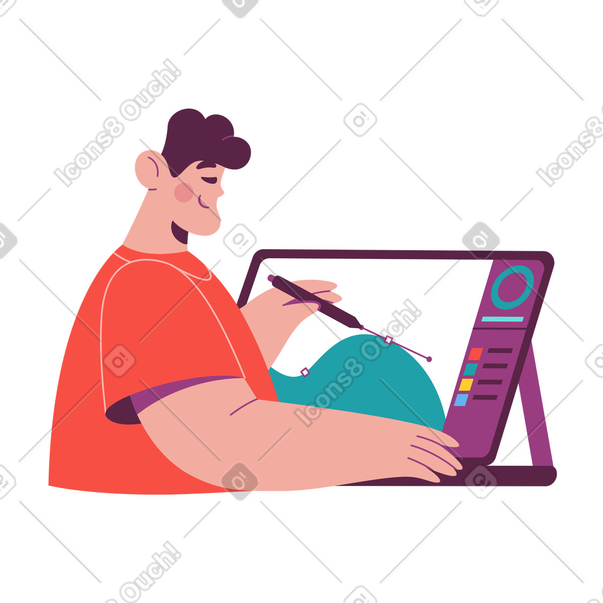 下载 Sammy 风格的 Illustrator drawing on graphic tablet, digital art and design creation 插画，支持 PNG、SVG 格式