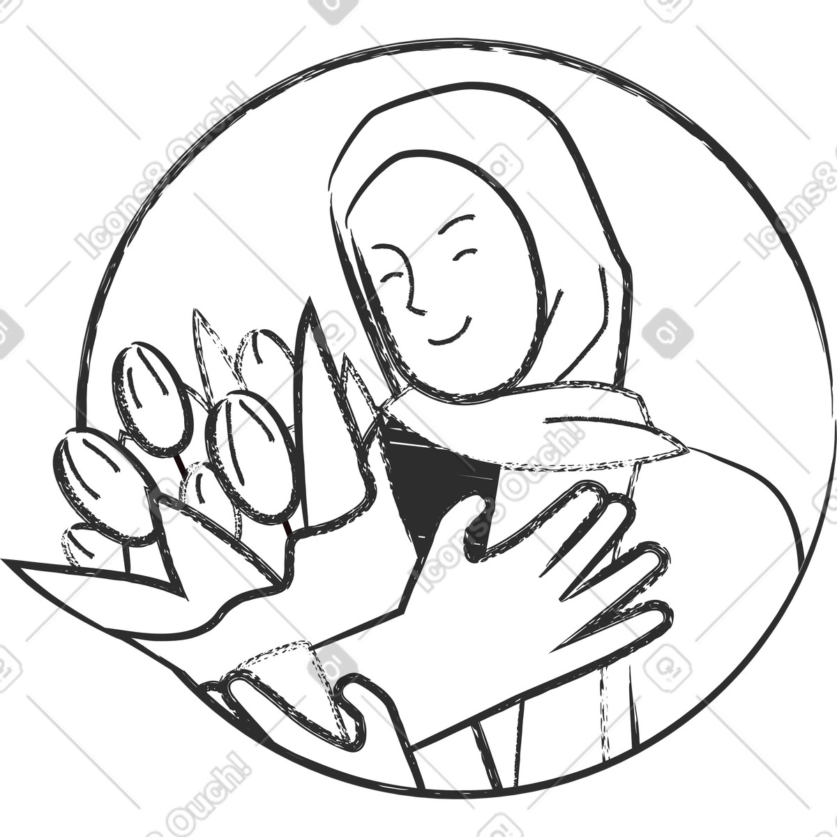 Graphite スタイルの 花束を持ったイスラム教徒の女性のアバター のイラストをPNG、SVG形式でダウンロード