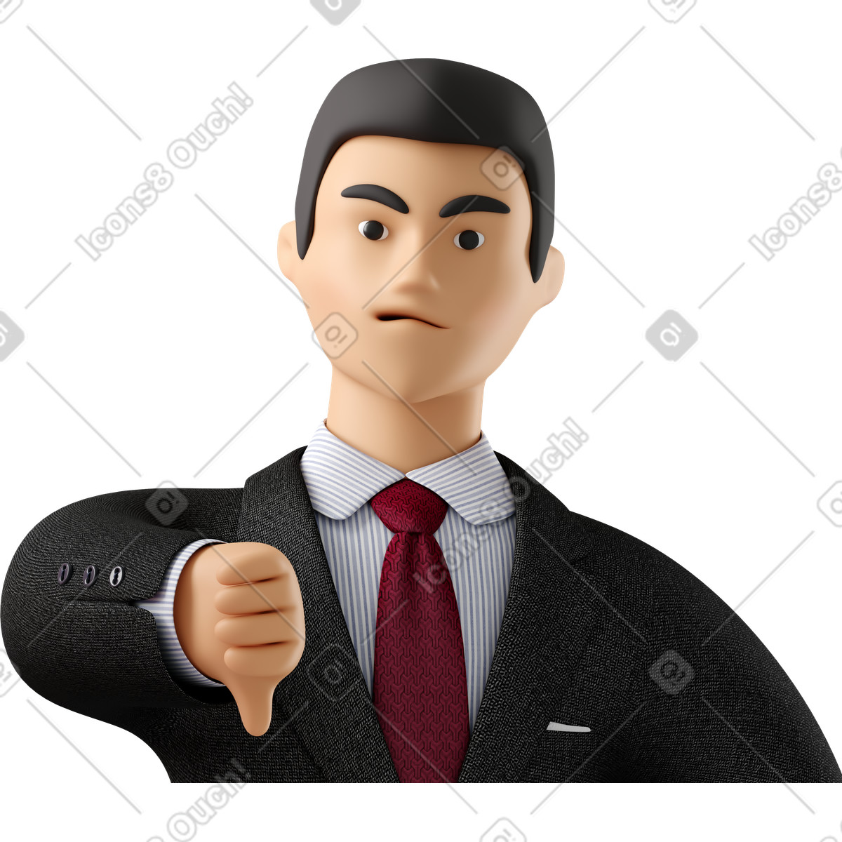 Ilustração de Close up of angry businessman in black suit showing thumbs down em no estilo 3D Business para baixar em PNG, SVG