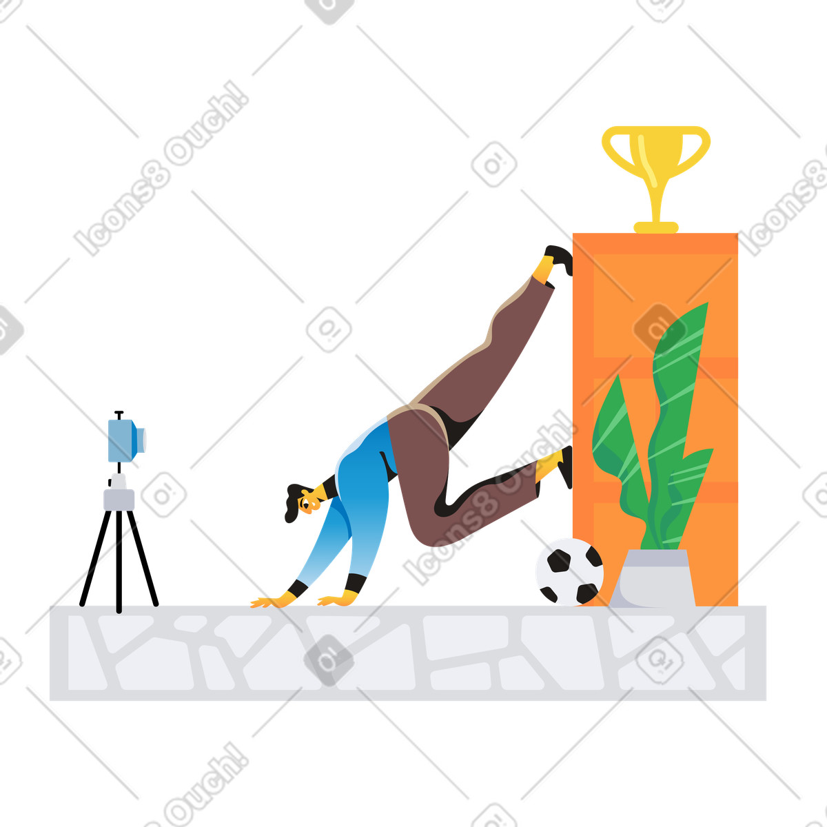 Illustration Un blogueur de fitness enregistre une vidéo dans le style Jaconda à télécharger aux formats PNG, SVG