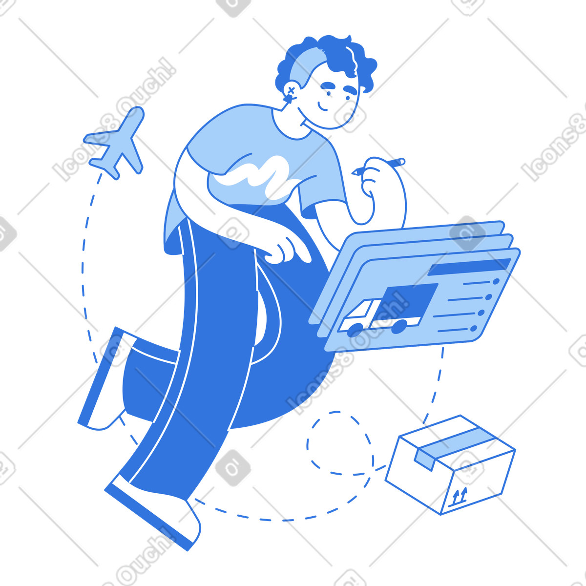 Logistics coordinator organizing package deliveries, transportation and supply chain workflow illustrazione in stile Sky scarica in PNG, SVG