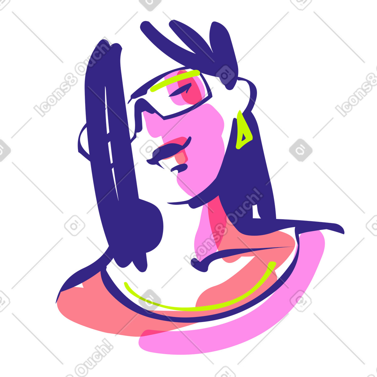 Weiblicher benutzer-avatar-Illustration im Glam-Stil als Download in PNG, SVG