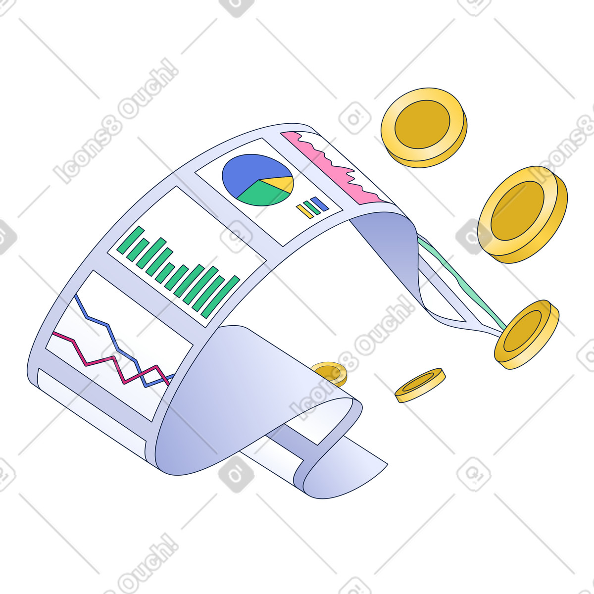 Long sheet of paper with financial charts illustration in Neat style download in PNG, SVG