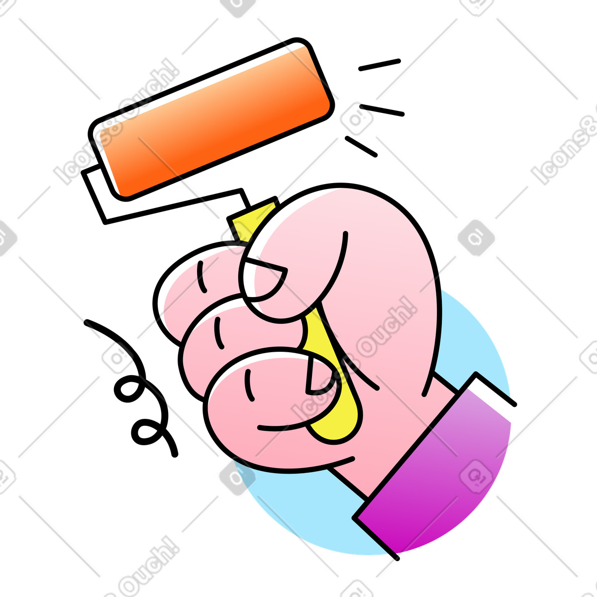 Hand mit walzenbürste-Illustration im Pocus-Stil als Download in PNG, SVG