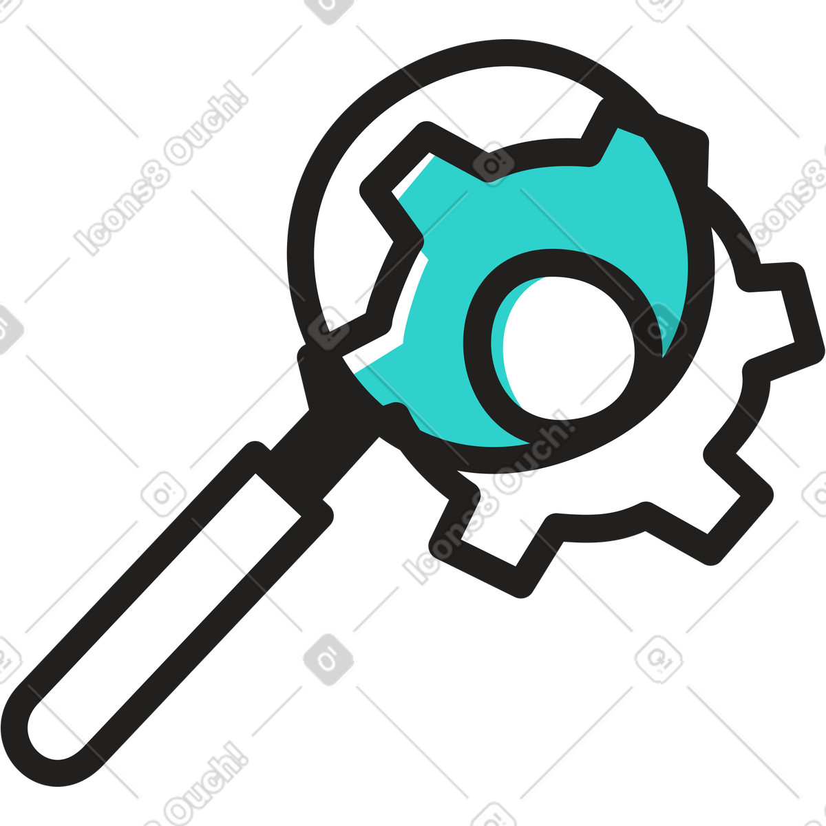 Illustration Engrenage et loupe dans le style Little à télécharger aux formats PNG, SVG