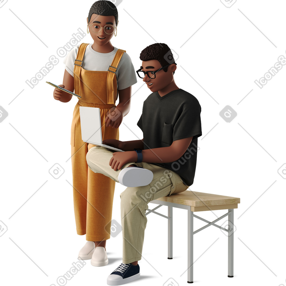 Woman and man working together illustration in 3D Business style download in PNG, SVG