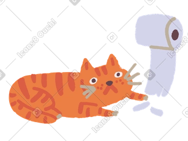 Cat plays with toilet paper PNG, SVG