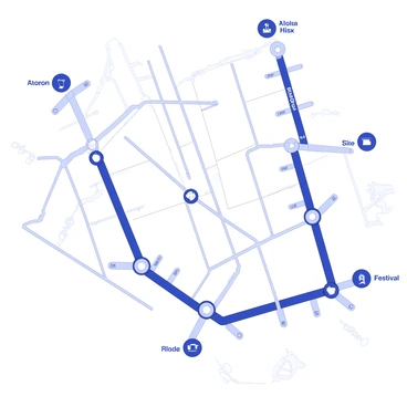 A subway map is displayed, featuring a grid layout with various lines connecting different stations. Each station is marked with a circular icon representing a unique annual cultural festival. The icons vary in shape and size, indicating the scale and type of festival at each location, such as music, food, or art. Along the lines, labels identify the names of the festivals, written in a clear, bold font. Some lines are thicker, suggesting more prominent festival routes, while others are thinner for smaller events. The background includes faint outlines of the city layout, with streets and notable landmarks subtly integrated into the design.