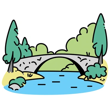 An ancient stone bridge arches gracefully over the Jordan River. The bridge is made of large, weathered stones, showing signs of wear from centuries of use. Below, the river flows gently, reflecting the surrounding landscape. Lush greenery lines both banks of the river, with tall trees and dense bushes providing a vibrant backdrop. Soft sunlight filters through the leaves, casting dappled shadows on the bridge and water. Small wildflowers add splashes of color to the scene, enhancing the natural beauty of the environment.