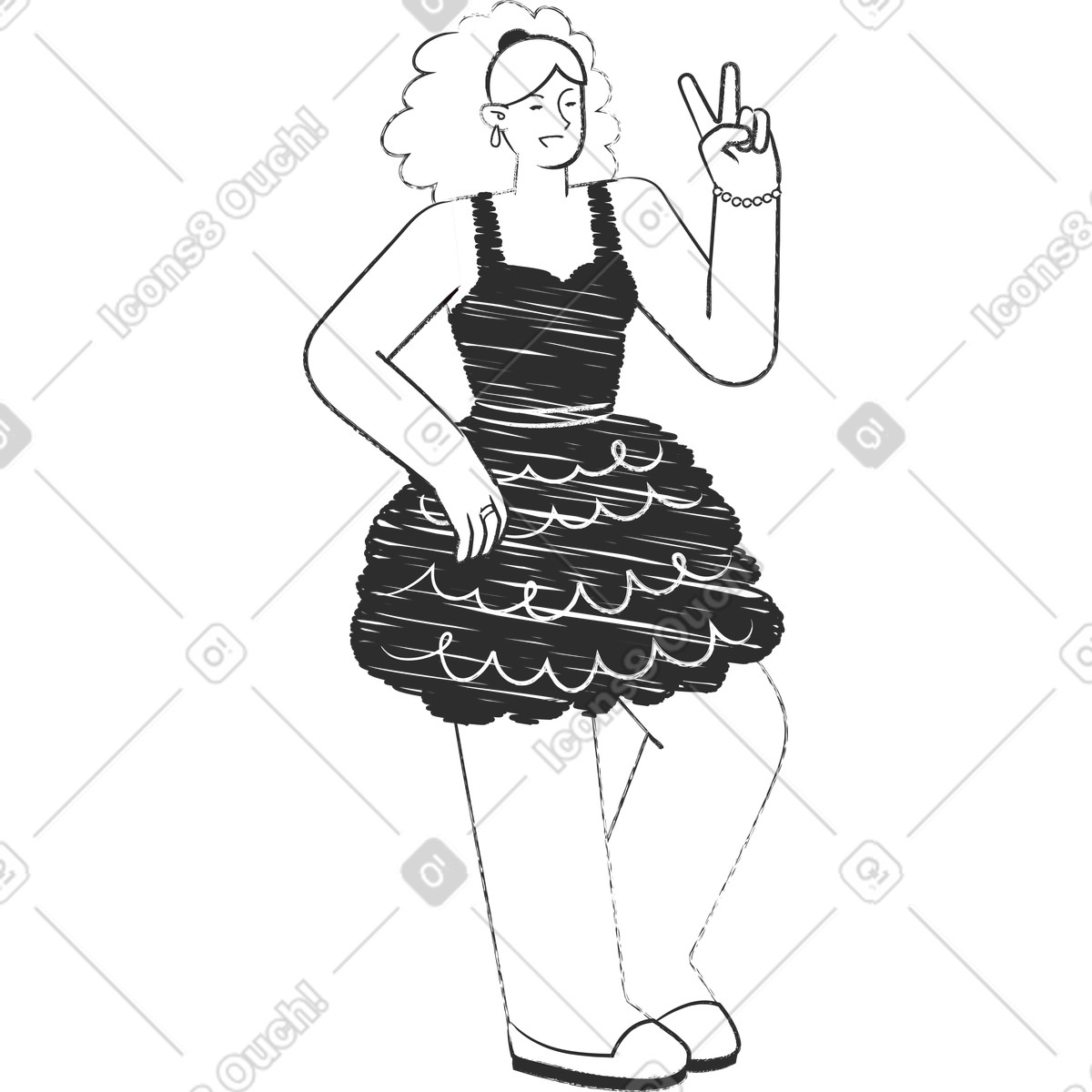 Illustration Femme montrant un signe de victoire dans le style Graphite à télécharger aux formats PNG, SVG