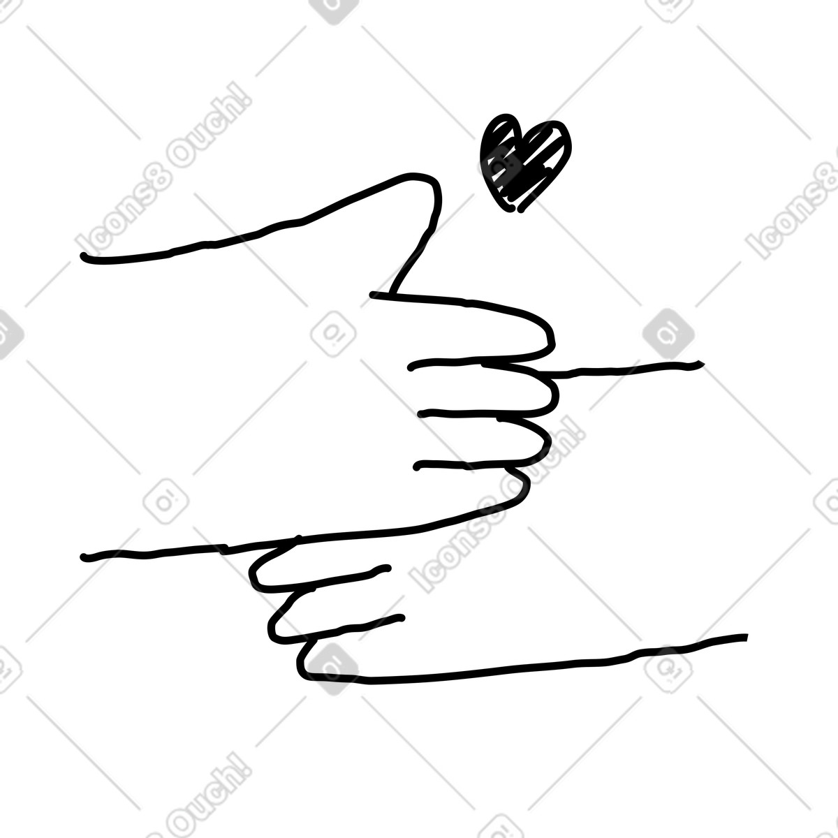 Rough Sketch 스타일의 Hands holding each other with heart symbol above expressing empathy 일러스트레이션 PNG, SVG 다운로드