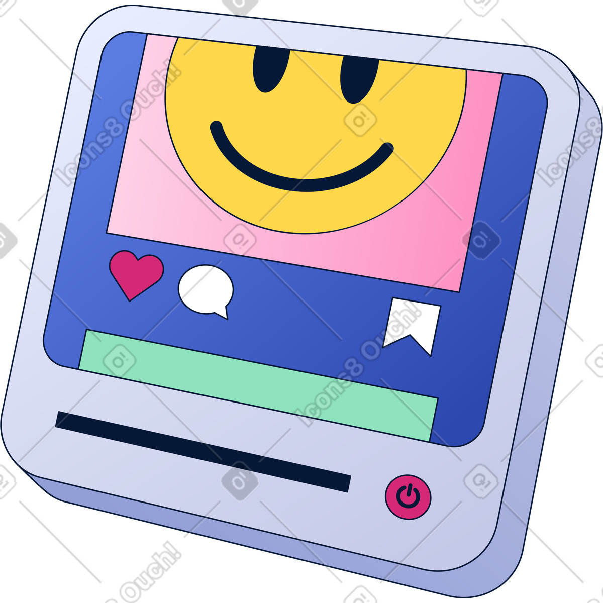 Device with social media on screen illustration in Neat style download in PNG, SVG