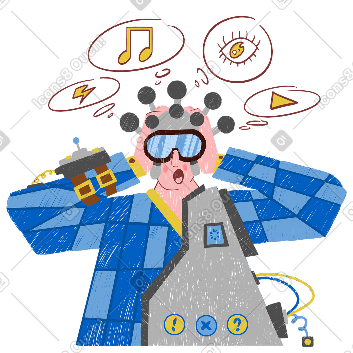 Mann mit virtual-reality-brille-Illustration im Sleepy-Stil als Download in PNG, SVG