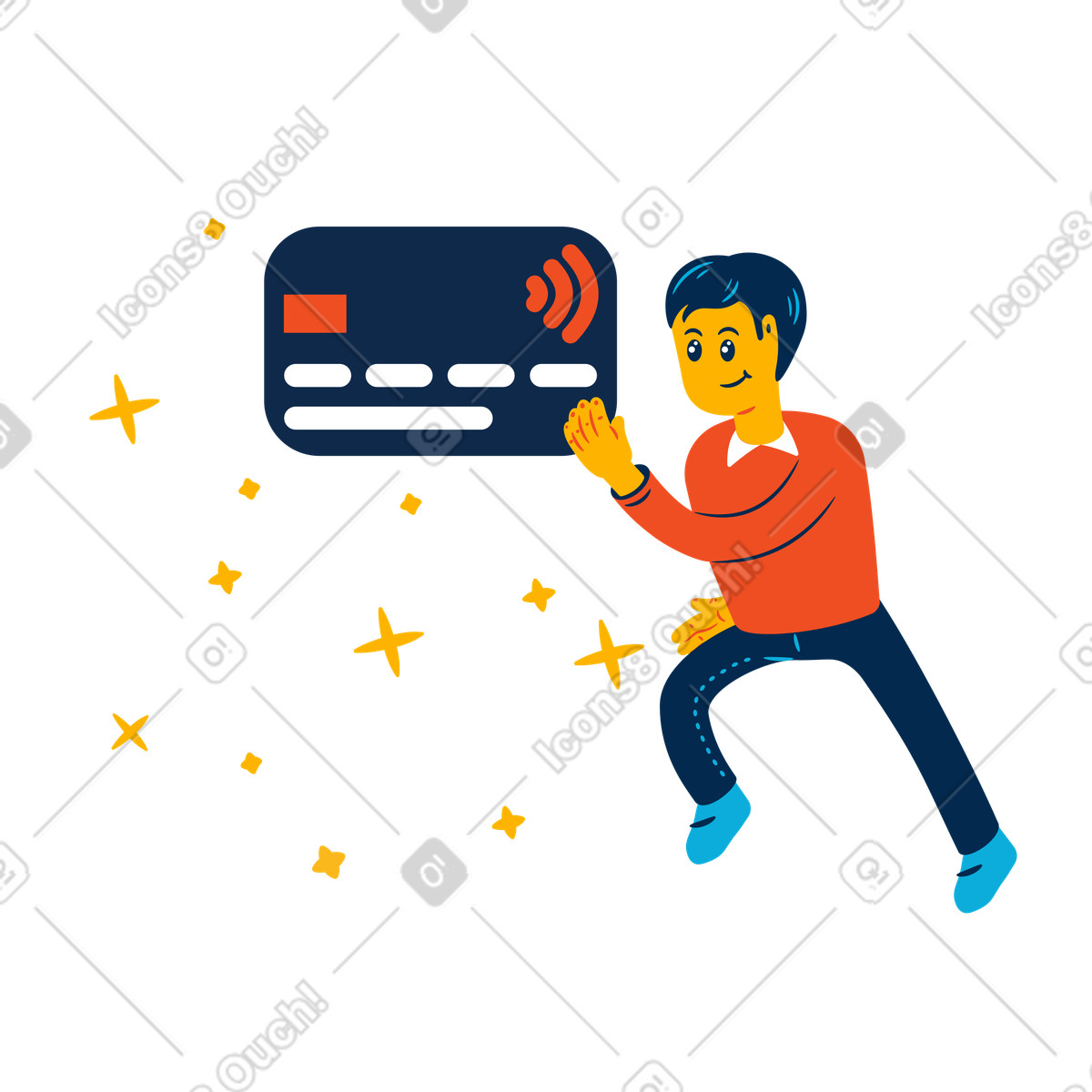 Mann bezahlt online mit kreditkarte-Illustration im Flame-Stil als Download in PNG, SVG