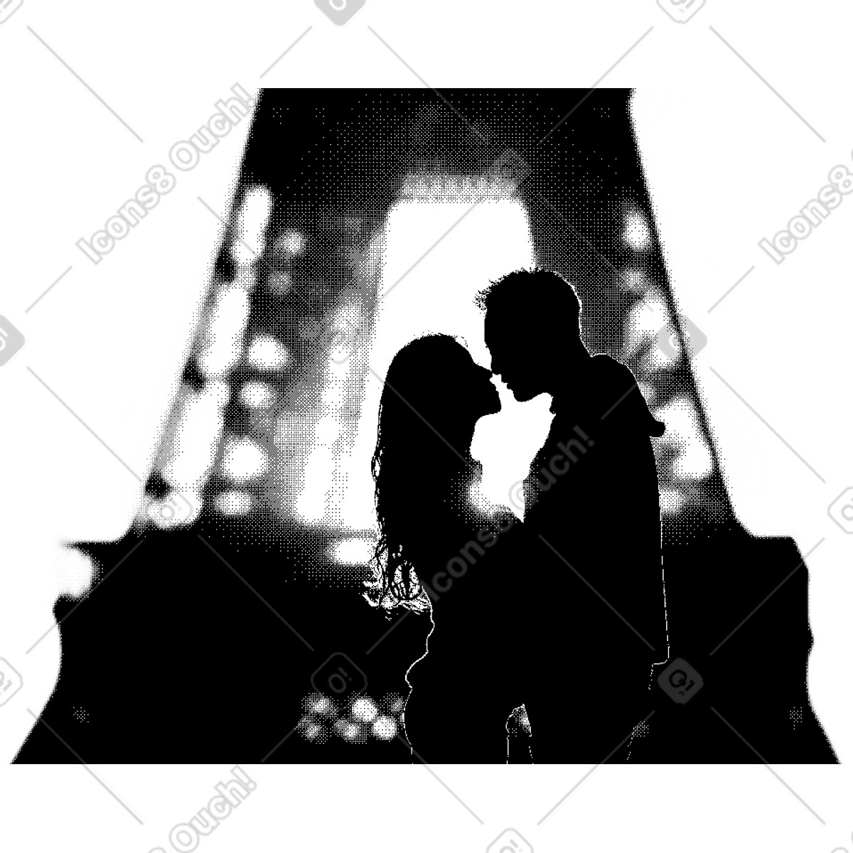 Couple in front of the eiffel tower illustration in PNG, SVG