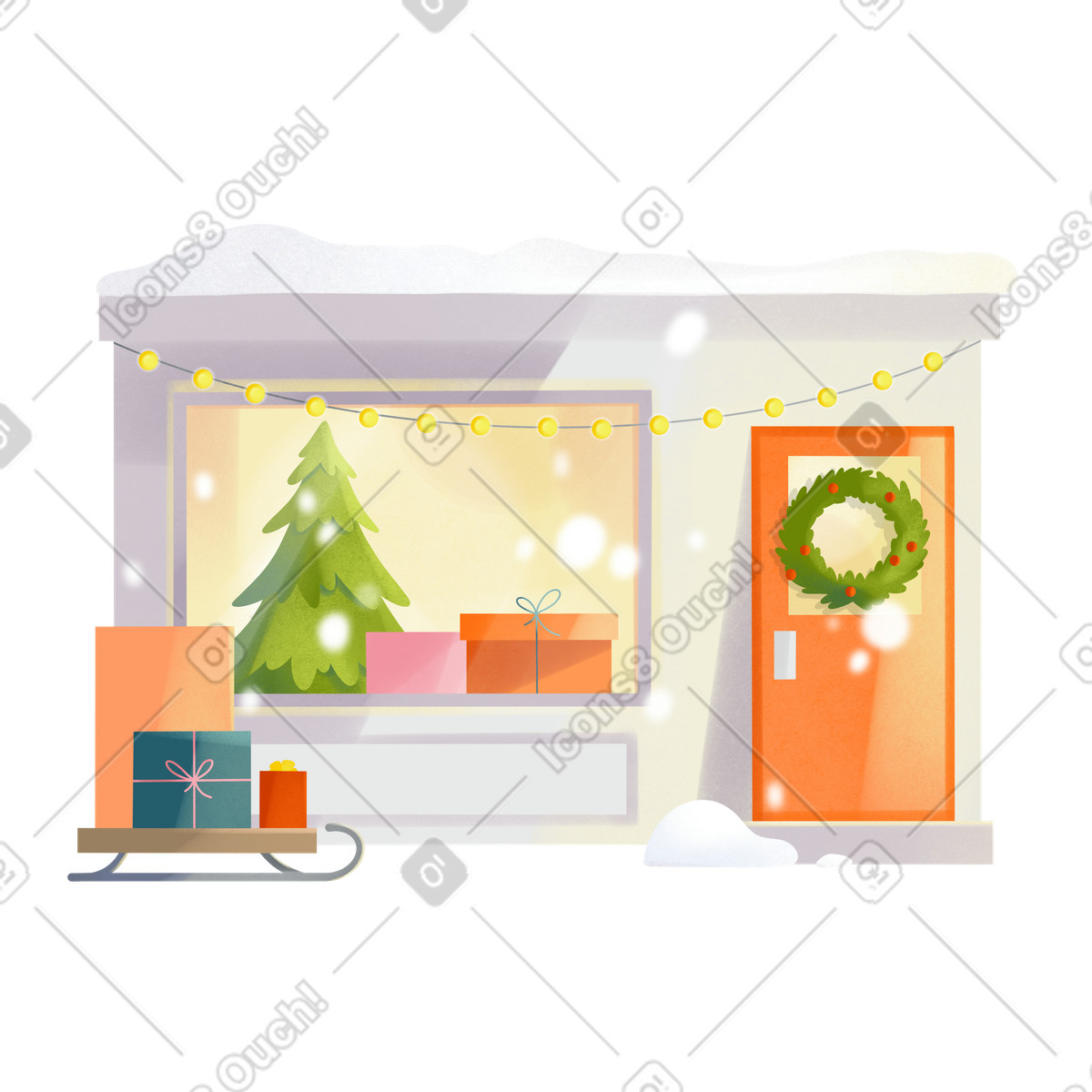 Illustration Christmas shop with gifts dans le style Shine à télécharger aux formats PNG, SVG
