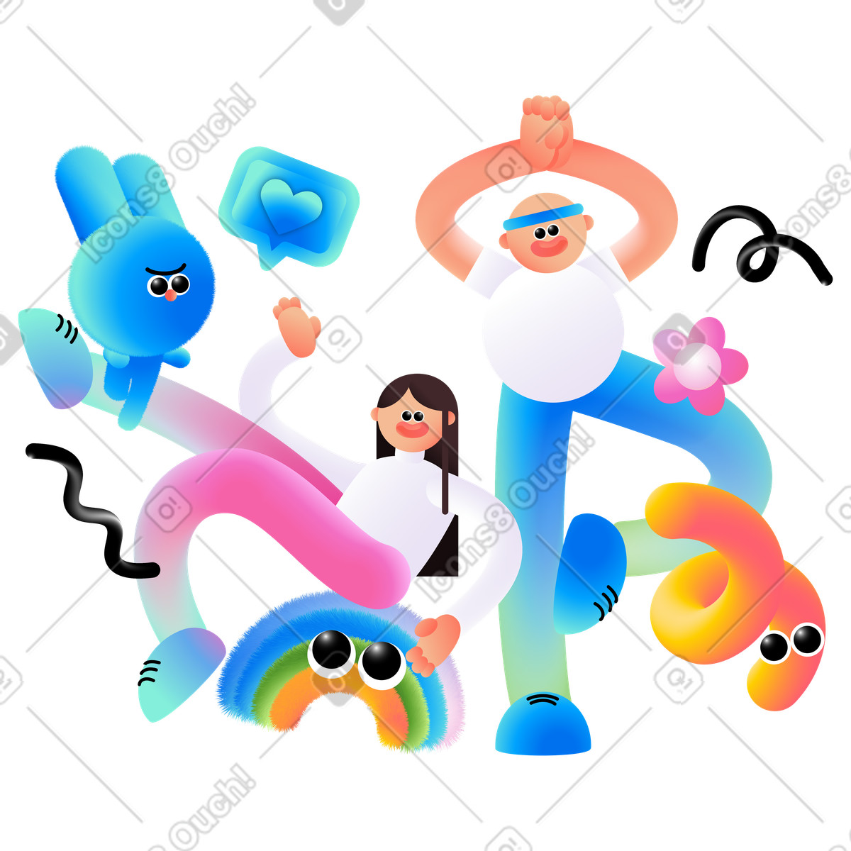 Mann und frau auf einer hellen party-Illustration im Puffy-Stil als Download in PNG, SVG