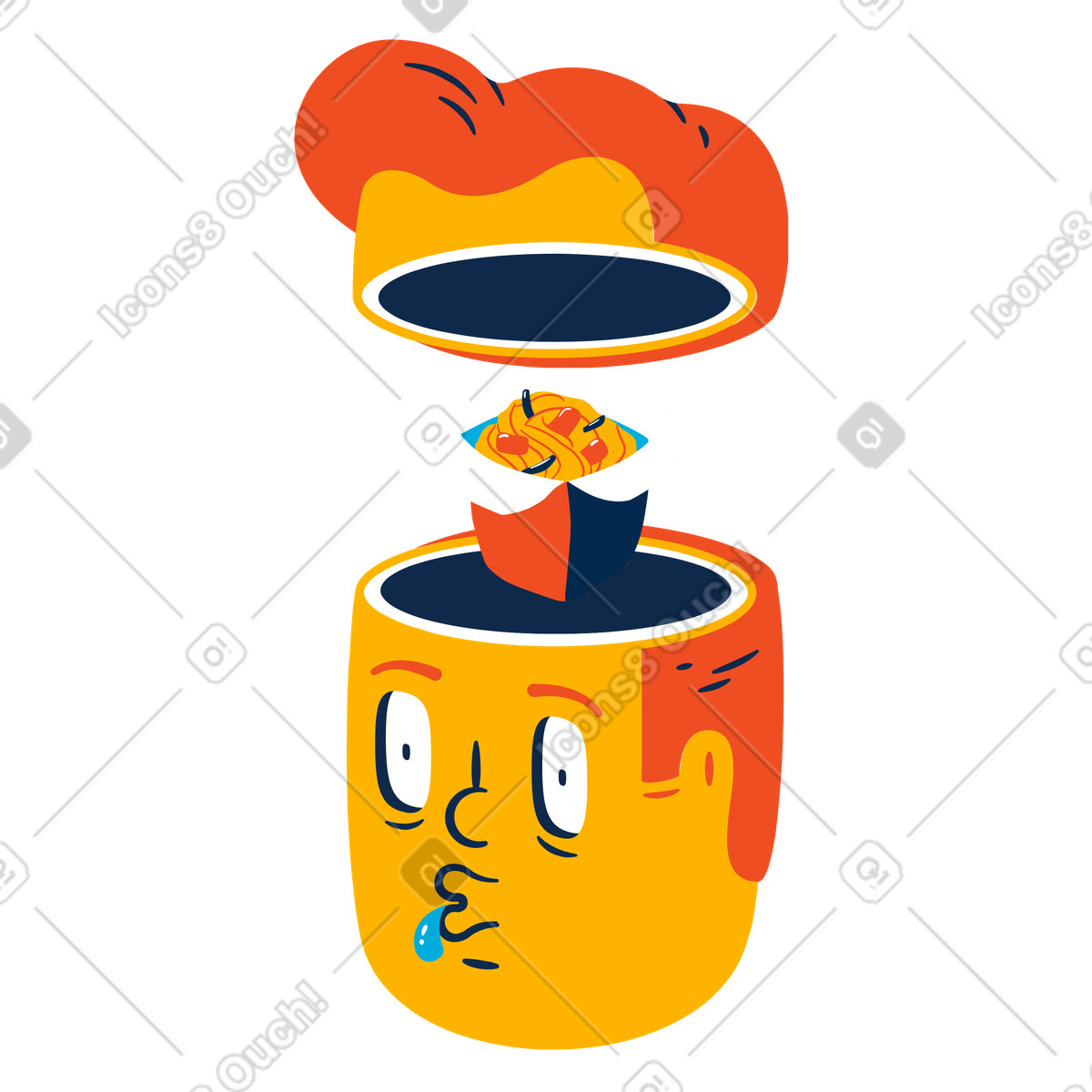 Mann denkt über nudeln nach-Illustration im Flame-Stil als Download in PNG, SVG