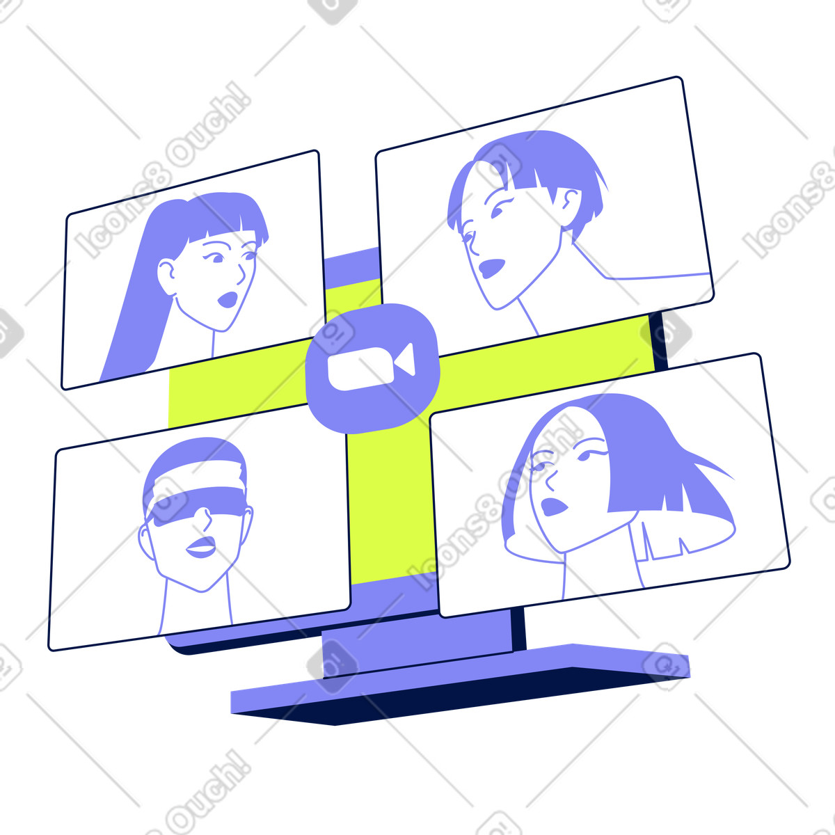 Holographic screen with group video call, Virtual team meeting-Illustration im Glow-Stil als Download in PNG, SVG
