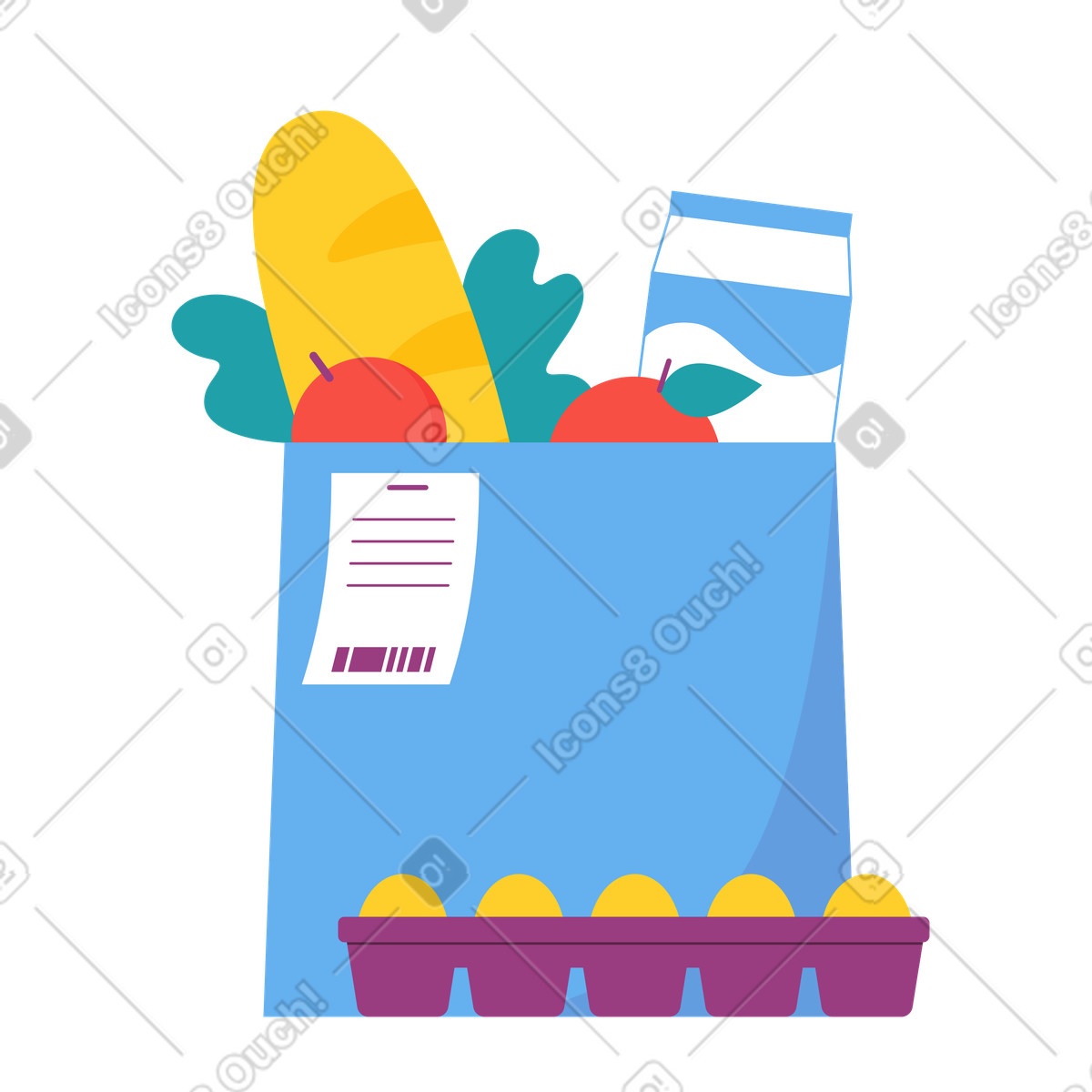 Borsa con la spesa e ricevuta illustrazione in stile Sammy scarica in PNG, SVG