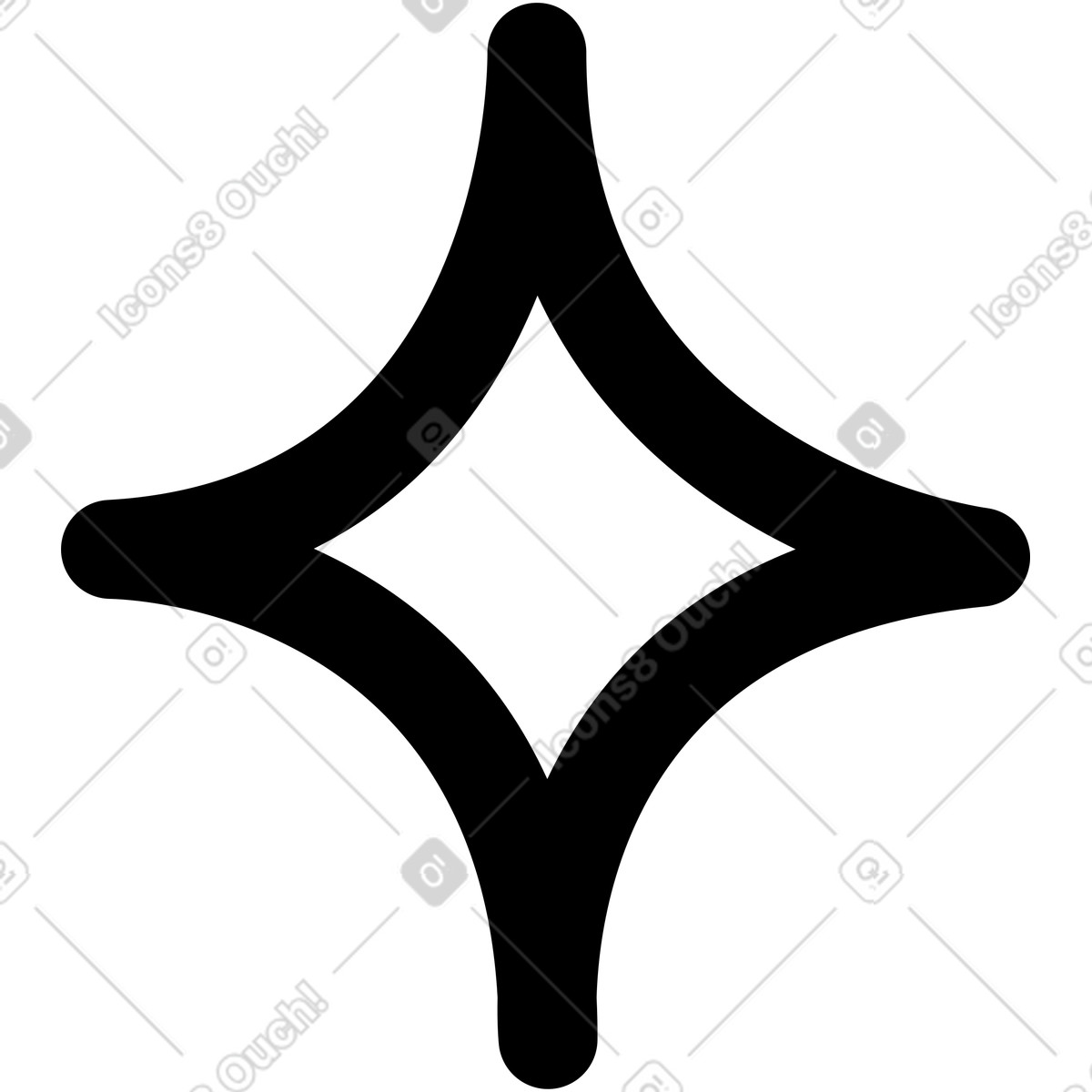 Ilustración Star diamond shape formed by four curved petal corners meeting en estilo Notion Line Art a descargar en PNG y SVG