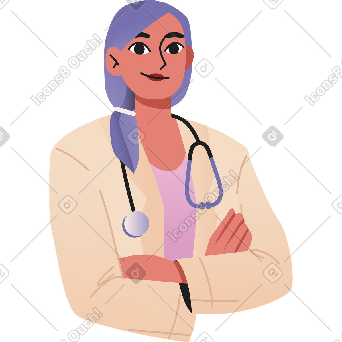 Female doctor with her arms folded on chest illustration in Coworking style download in PNG, SVG