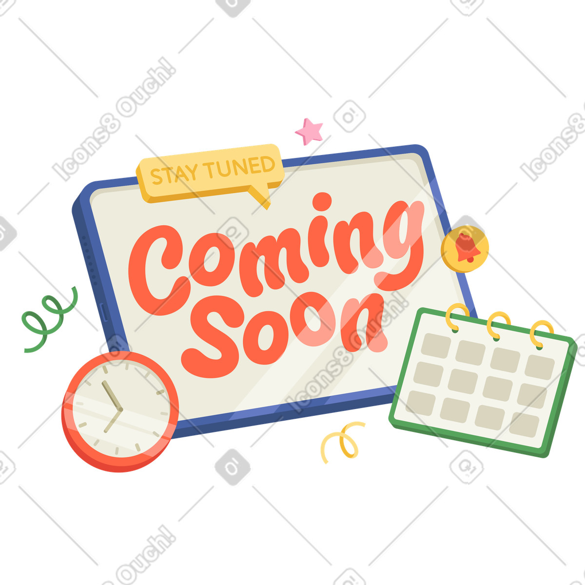 Social 스타일의 Stay tuned message with coming soon lettering, Upcoming event reminder or product release alert 일러스트레이션 PNG, SVG 다운로드