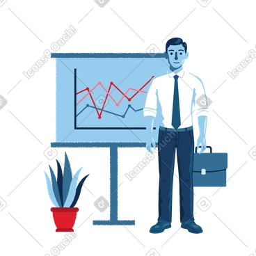 Executive in suit with chart showing business statistics PNG, SVG