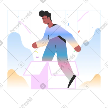 Man getting into cardboard box PNG, SVG