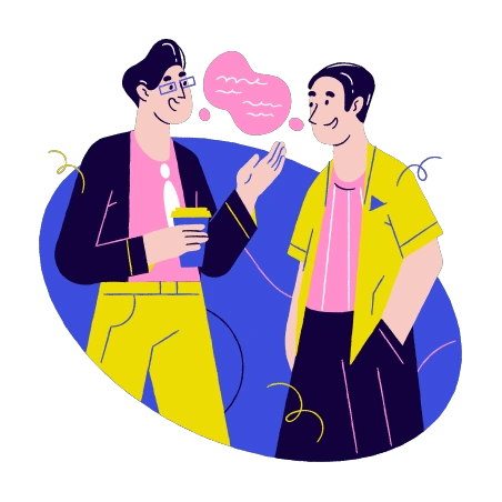 Two men chatting, one holding a drink - Holidays style illustration