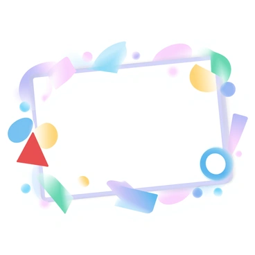 A variety of colorful geometric shapes are scattered across a half illustration board. The shapes include triangles, circles, squares, and rectangles, each in vibrant colors such as red, blue, yellow, green, and purple. Some shapes are overlapping, creating a lively composition. The background of the illustration board is a soft gradient of pastel colors, enhancing the vividness of the geometric shapes arranged in an artistic yet abstract manner.