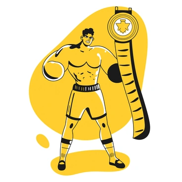 A boxer standing proudly with a championship belt slung over their shoulder