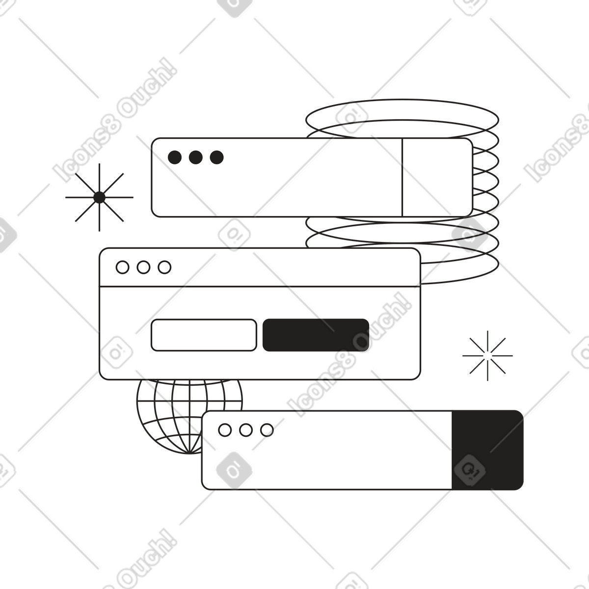 Illustration Fenêtres du navigateur dans l'espace web le style Tokyo à télécharger aux formats PNG, SVG