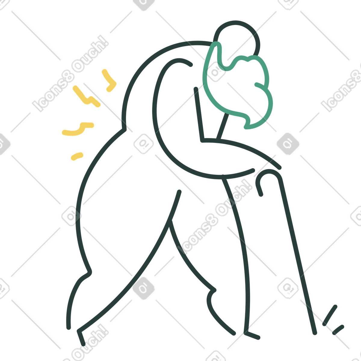 Elderly man with cane back pain illustration clipart images collection