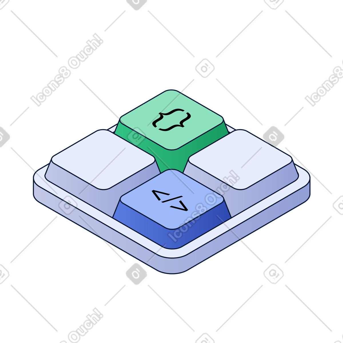 Mini keyboard with programming and coding symbols illustration in PNG, SVG
