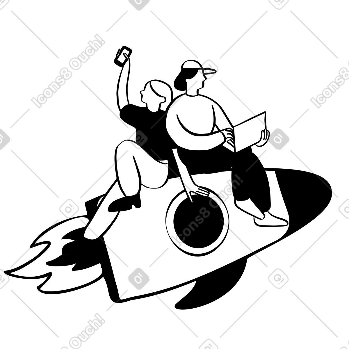 Startup a bordo di un razzo illustrazione in stile Journal scarica in PNG, SVG