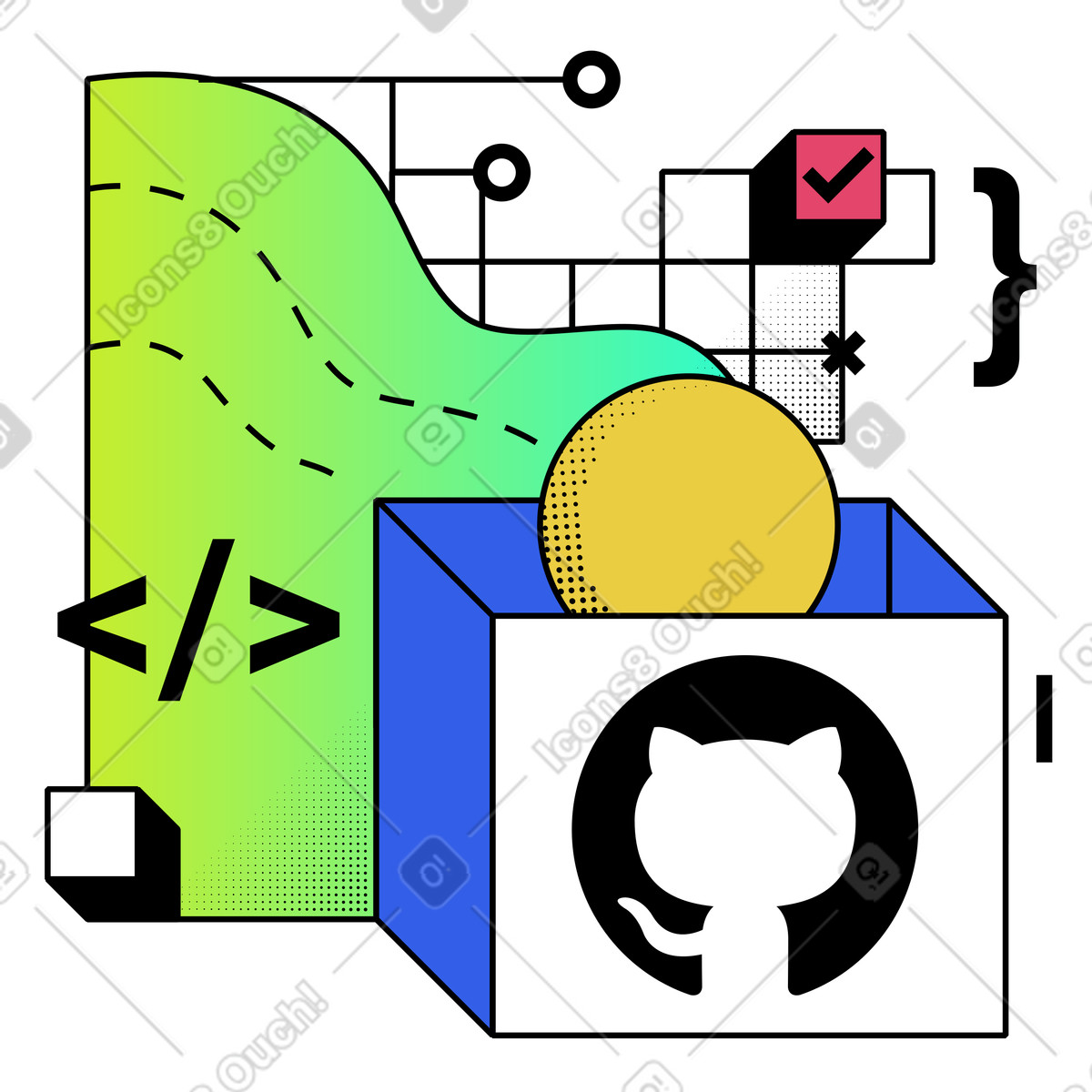 Open source and coding illustration in PNG, SVG