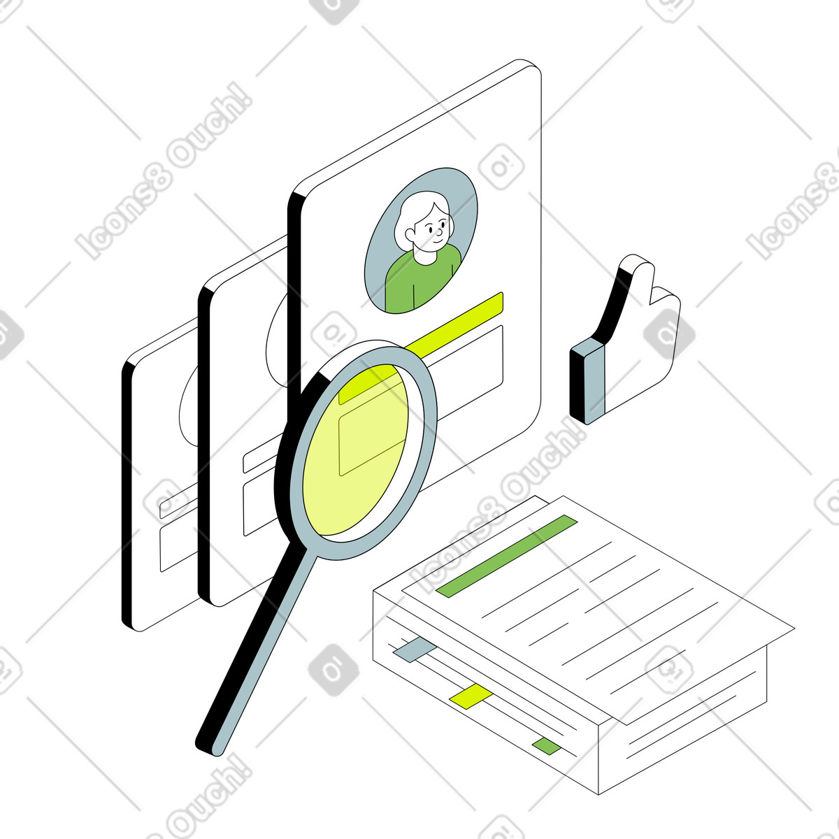 Ilustración Búsqueda de personal y elección del mejor candidato en estilo Isometric a descargar en PNG SVG