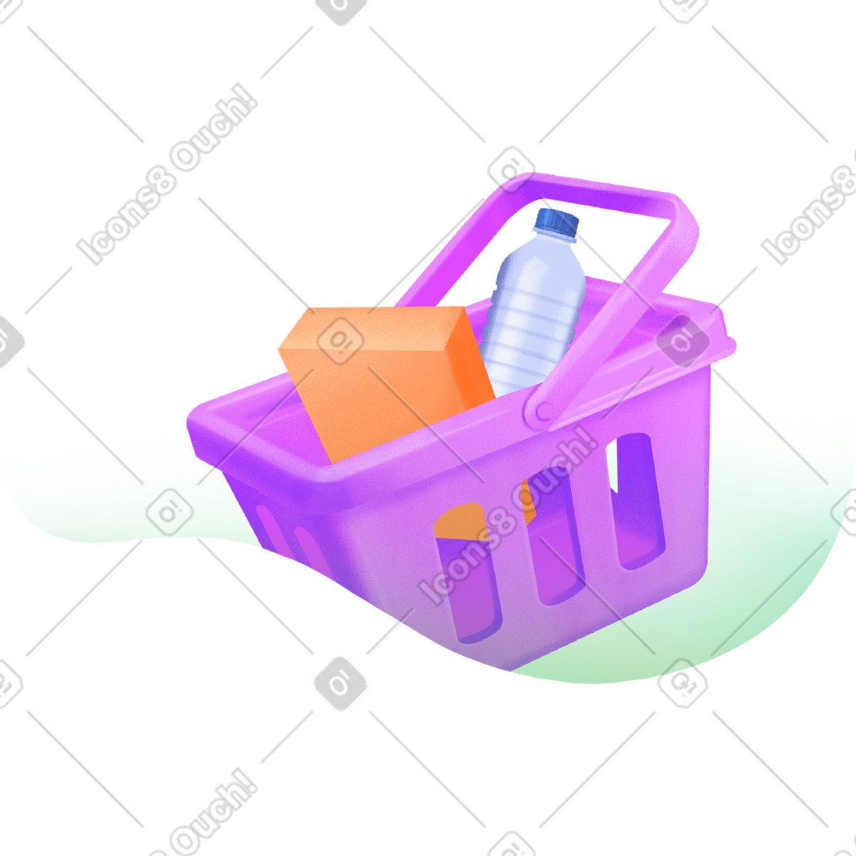 Purple grocery basket with a bottle and muesli illustration in Smart style download in PNG, SVG