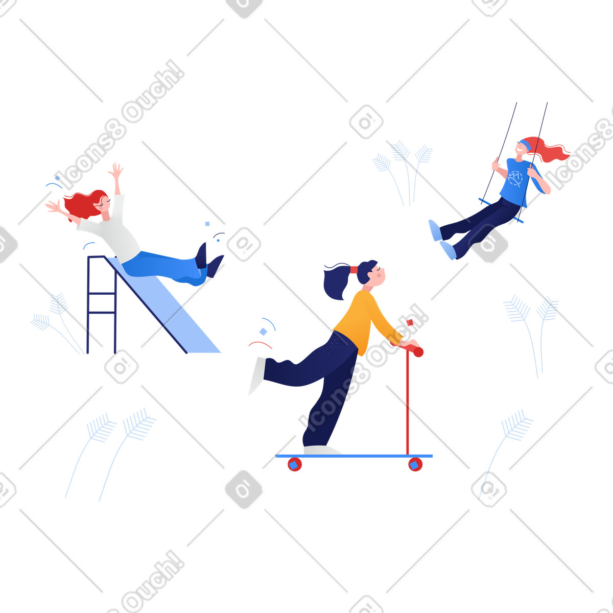 Illustration Filles s’amusant sur une aire de jeux dans le style Clip à télécharger aux formats PNG, SVG