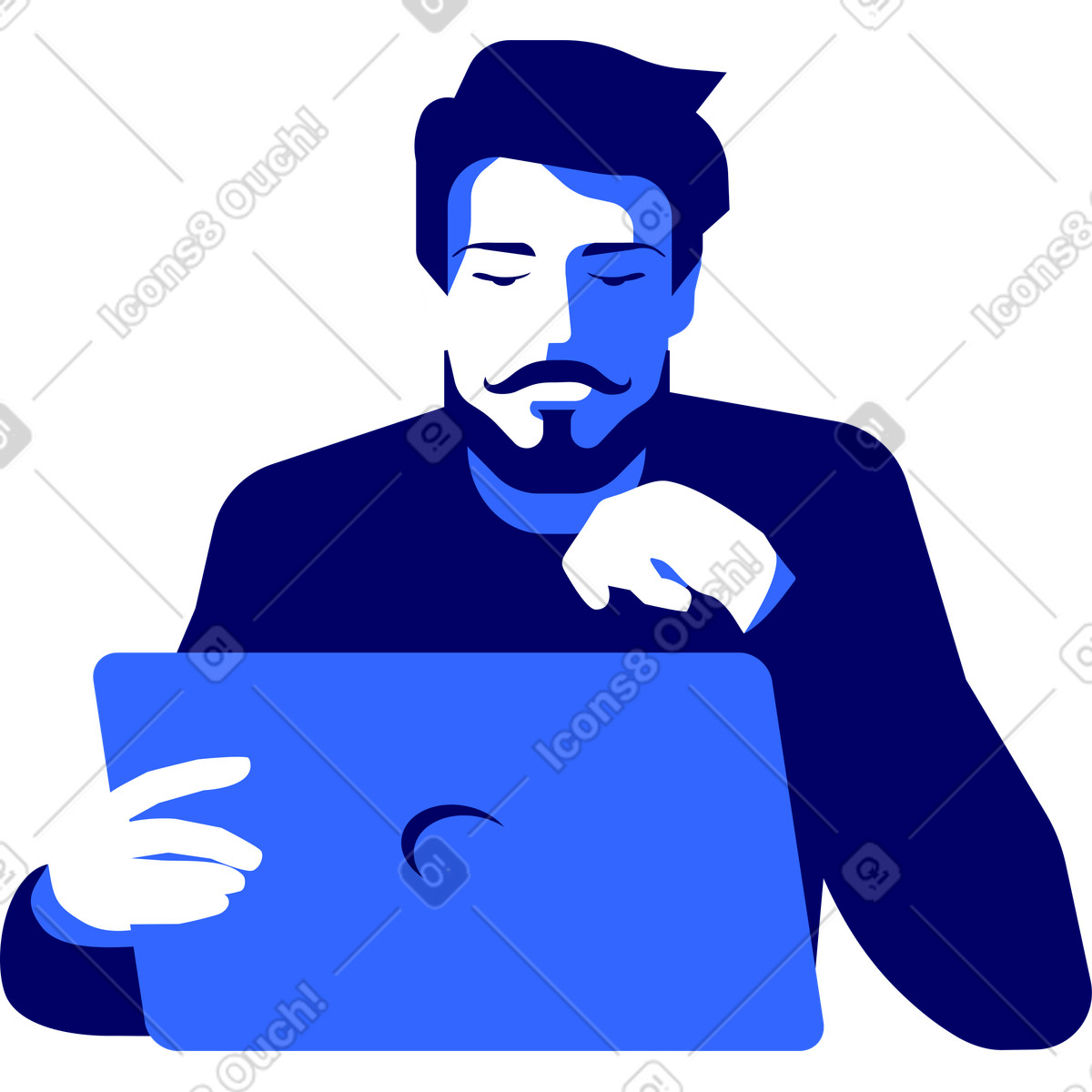 Illustration Homme assis devant un ordinateur portable dans le style Lounge à télécharger aux formats PNG, SVG