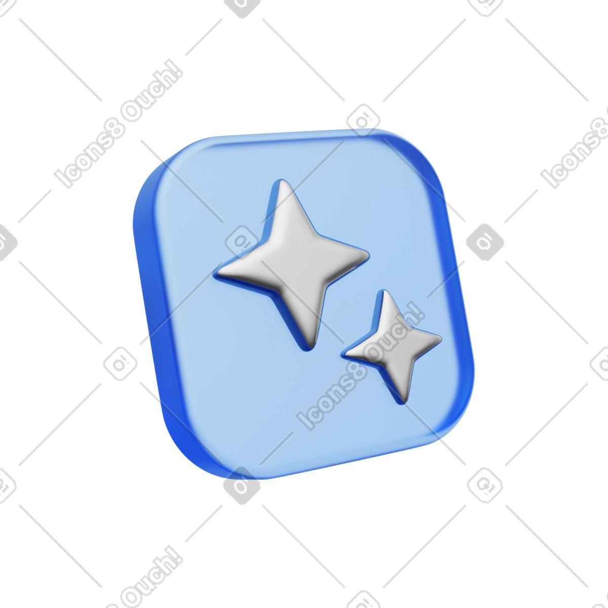 Blue translucent icon with AI stars illustration in PNG, SVG