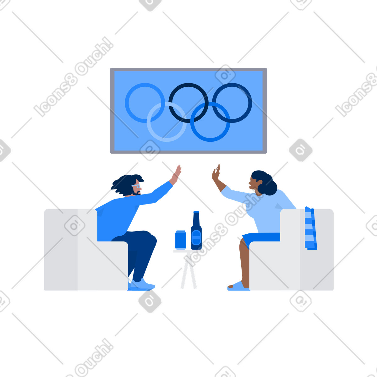Ilustração de Os fãs esportes dão um high five na frente da tv em no estilo Urban para baixar em PNG, SVG