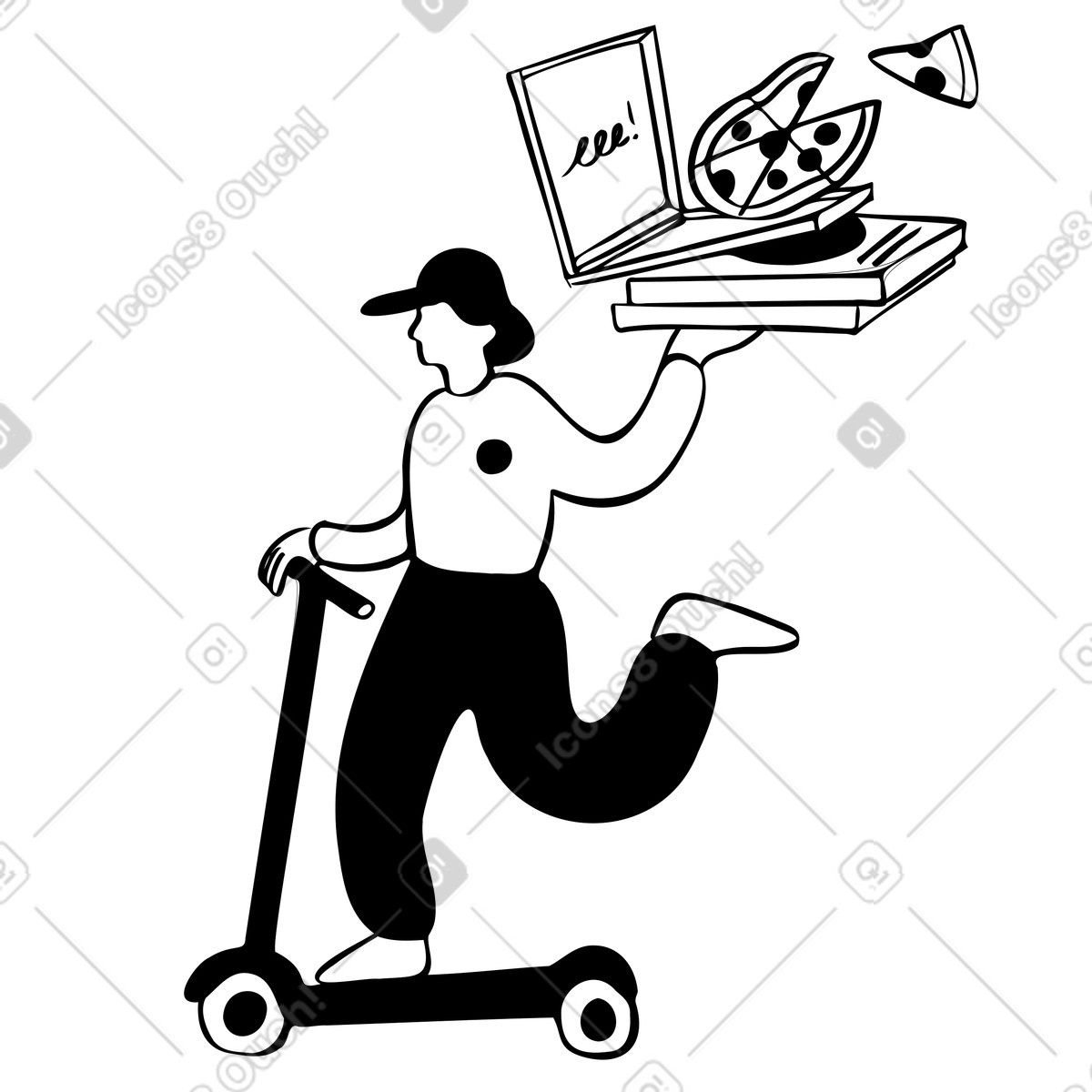Ilustração de Pessoa em scooter entregando pizza em PNG e SVG