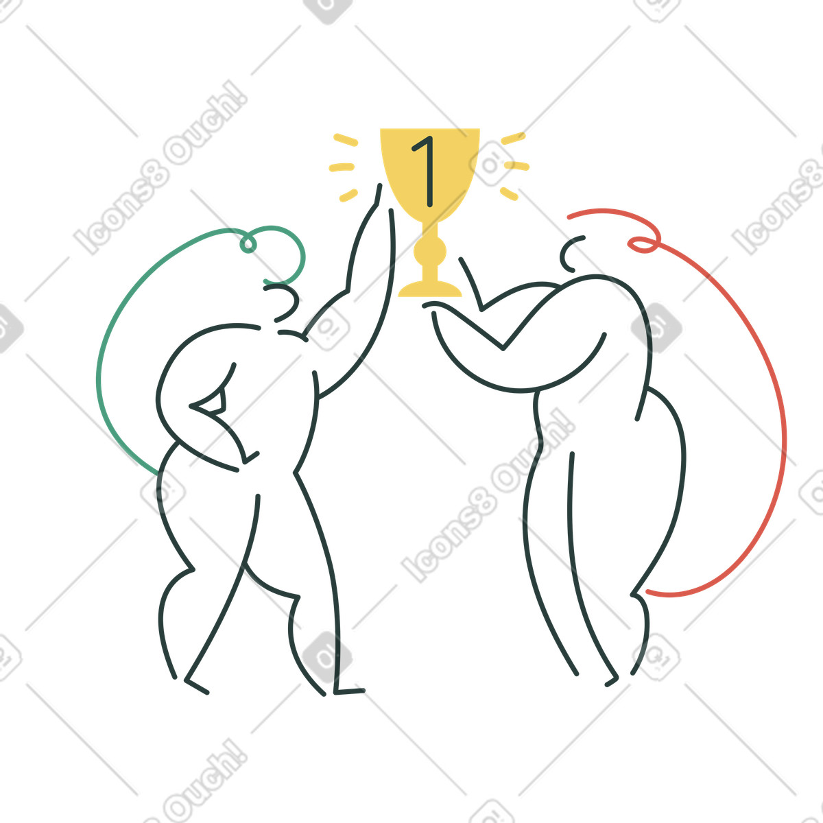 Ilustración Mujeres sosteniendo la copa del primer lugar en estilo Macaroni a descargar en PNG y SVG