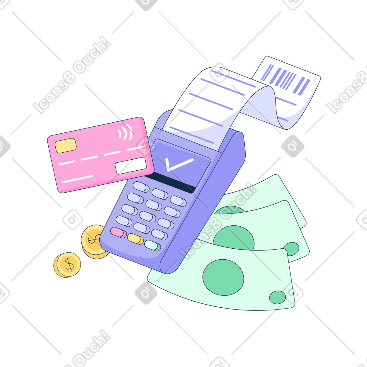 Payment process with credit card and pos terminal illustration in PNG, SVG