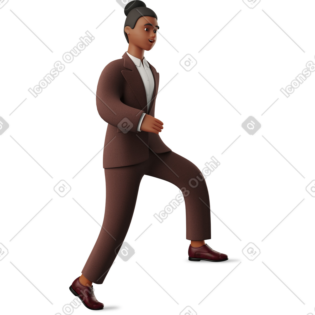Illustration Femme d'affaires pas à dans le style 3D Business télécharger aux formats PNG, SVG