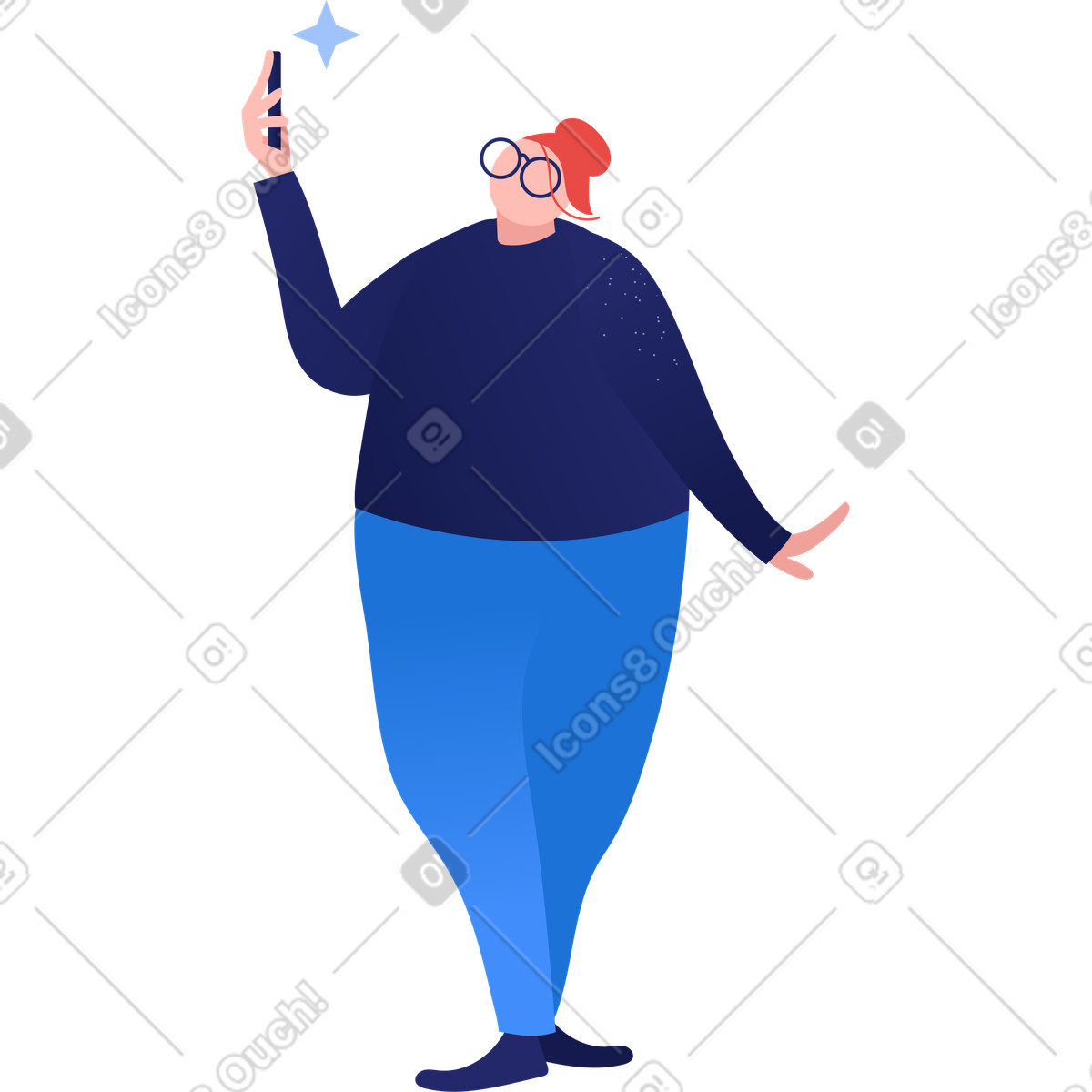 Fat woman making selfi-Illustration im Clip-Stil als Download in PNG, SVG