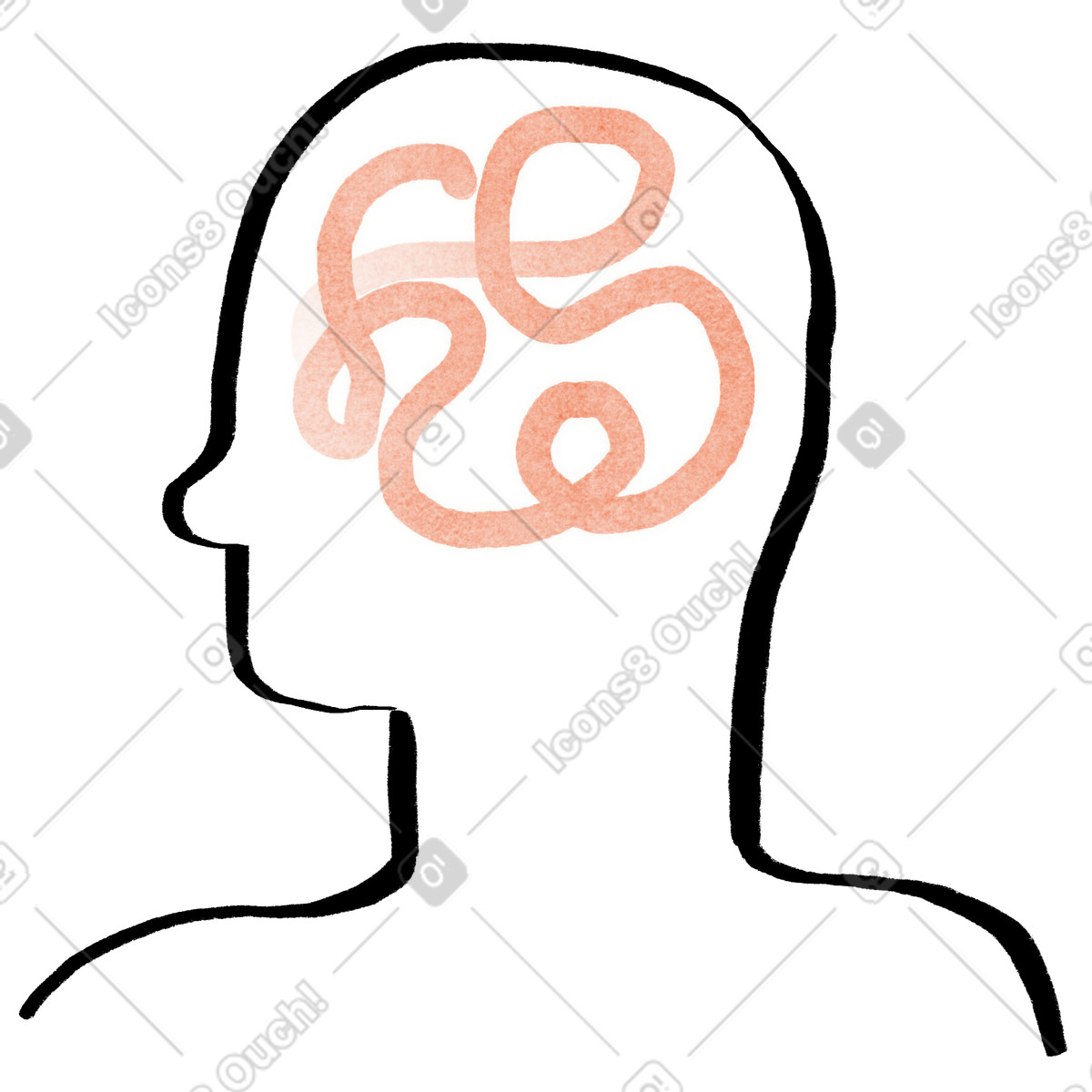 Person with tangled thoughts illustration brainstorming clipart in PNG SVG GIF